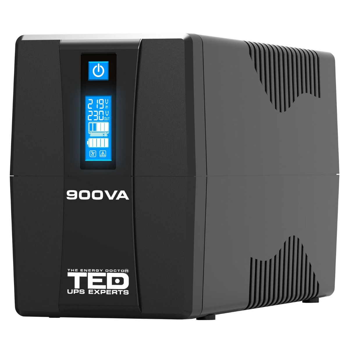 UPS cu stabilizator, 900VA/500W, cu ecran LCD, 2 x Schuko, TED TED003942. Fiabilitate si performanță 1 UPS cu stabilizator