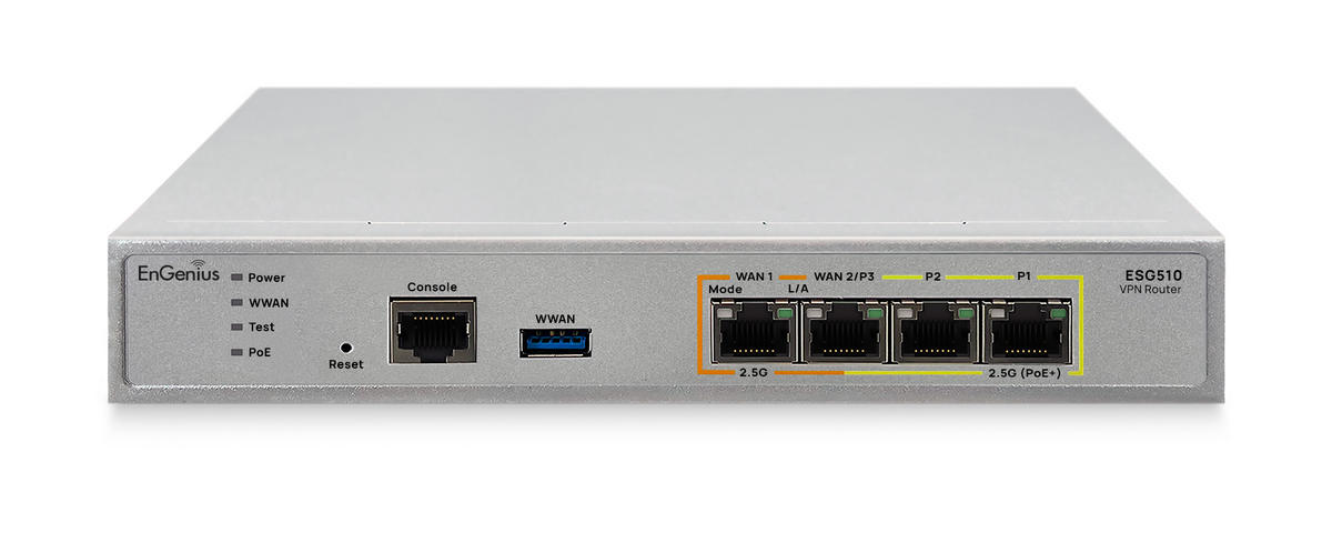 VPN Router, 4 porturi 2.5-Gigabit (1x PoE+), Quad-core 1.6 GHz, EnGenius ESG510. Fiabilitate si performanță 1 VPN Router