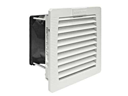 Ventilator cu filtru, 230V AC, 61mc/h, 145x 145x 70mm, gri deschis, IP54, Schrack IUKNF2523A. Fiabilitate si performanță 1 Ventilator cu filtru