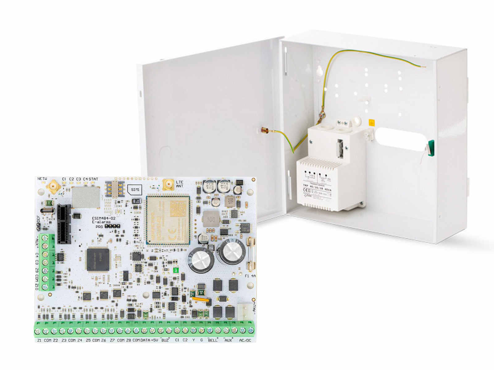 Kit centrala de alarma hibrida wireless/cablata si cutie din metal cu transformator, Eldes Esim484Kit. Fiabilitate si performanță 1 Kit centrala de alarma hibrida wireless/cablata si cutie din metal cu transformator