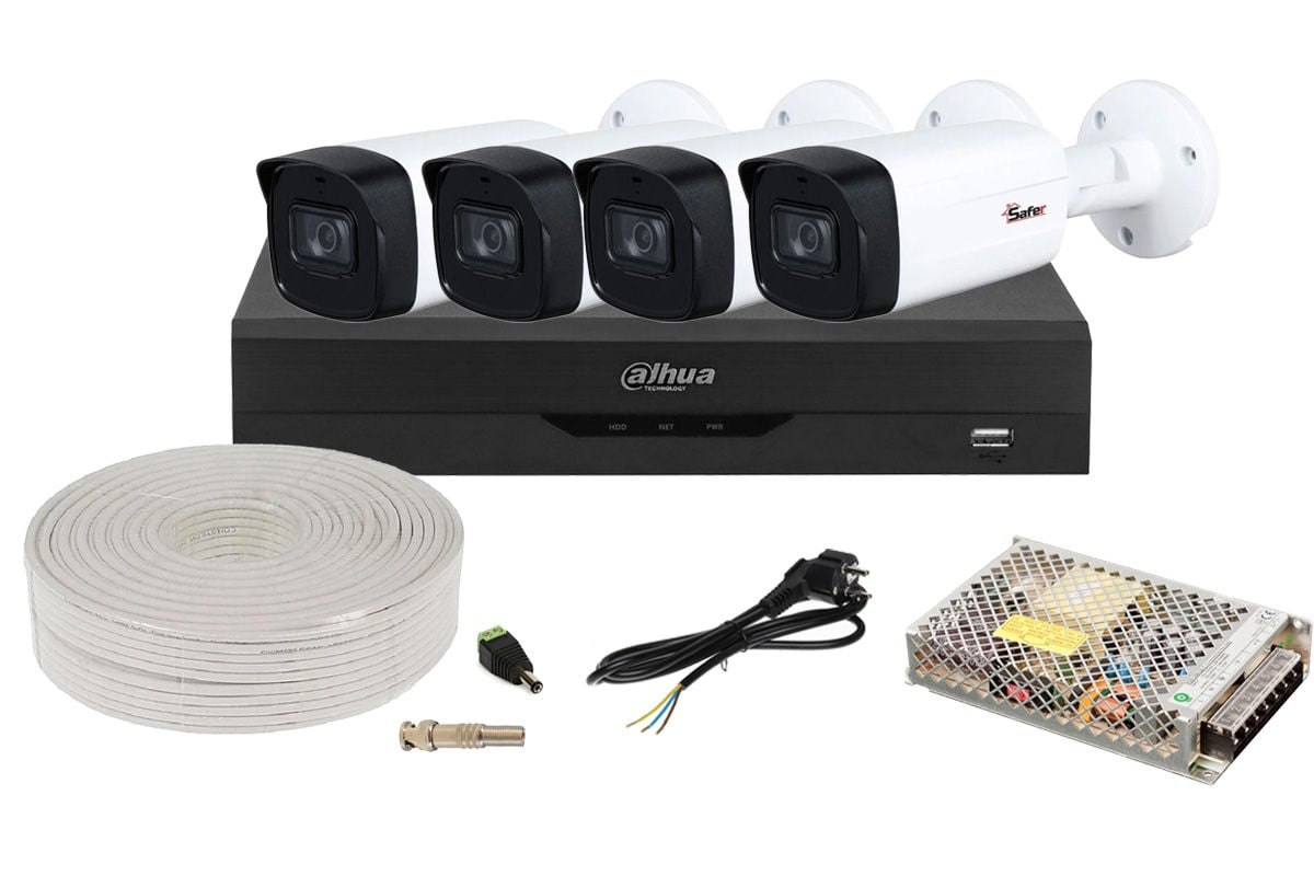 Kit de supraveghere pentru exterior 2MP (FULL HD), IR 80m, 4 camere si DVR cu AI, DAHUA KITDAH5MP80EXTACC-M. Fiabilitate si performanță 1 Kit de supraveghere pentru exterior 2MP (FULL HD)
