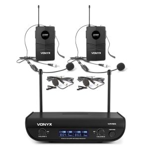 Set 2 microfoane lavaliera si 2 microfoane cu casca wireless UHF