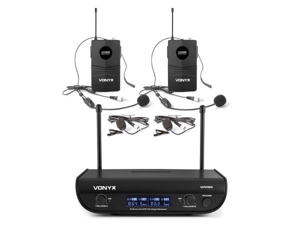 Set 2 microfoane lavaliera si 2 microfoane cu casca wireless UHF
