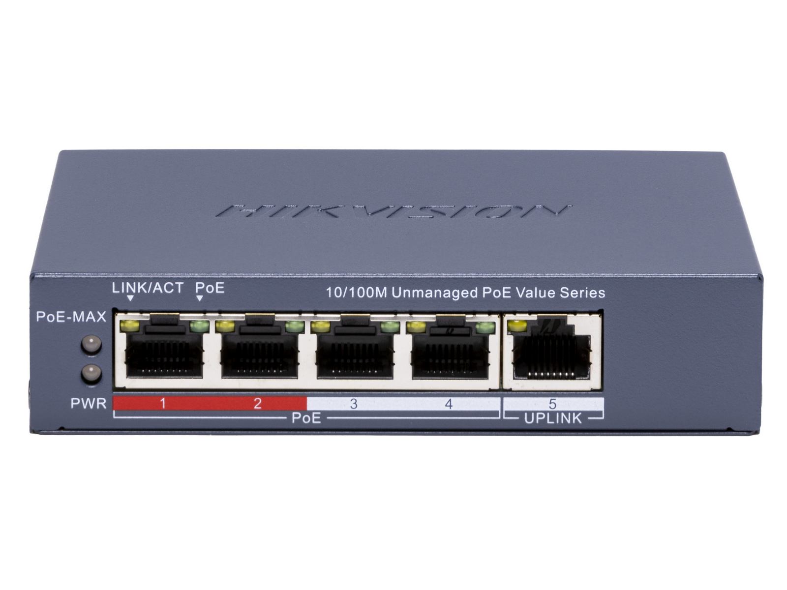 Switch Hikvision DS-3E0105P-E/M(C), 4 porturi PoE 100Mbps , 1 port 100Mbps RJ45, 45W, carcasa metalica, montare pe perete. Fiabilitate si performanță 1 Switch Hikvision DS-3E0105P-E/M(C)